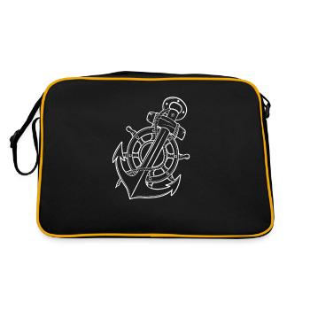 Anker Steuerruder Segeln Seemann Matrose Skipper - Retro Tasche - Schwarz/Gold - Hinten