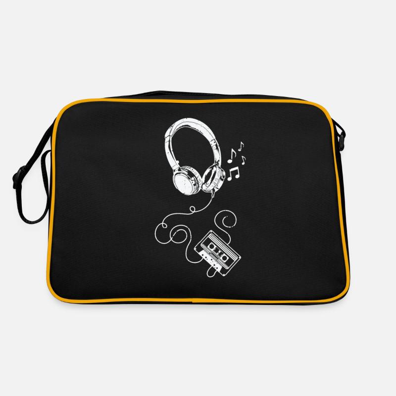Kopfhörer und Kassette - Retro Tasche - Schwarz/Gold