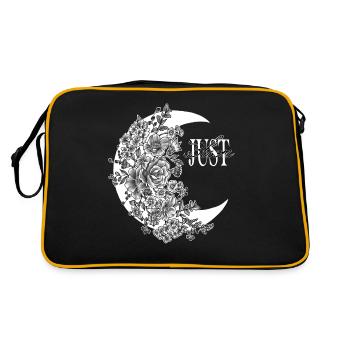Just Bloom Spruch gezeichnete Blumenmond - Retro Tasche - Schwarz/Gold - Hinten
