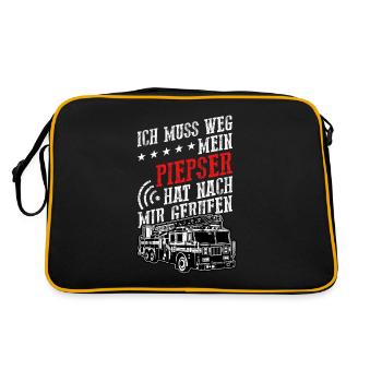 Piepser Feuerwehr Feuerwehrmann Feuer Geschenk - Retro Tasche - Schwarz/Gold - Hinten