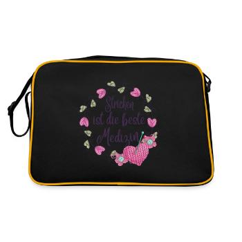 Stricken ist die beste Medizin Handarbeit - Retro Tasche - Schwarz/Gold - Hinten