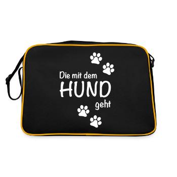 Die mit dem Hund geht - Retro Tasche - Schwarz/Gold - Hinten