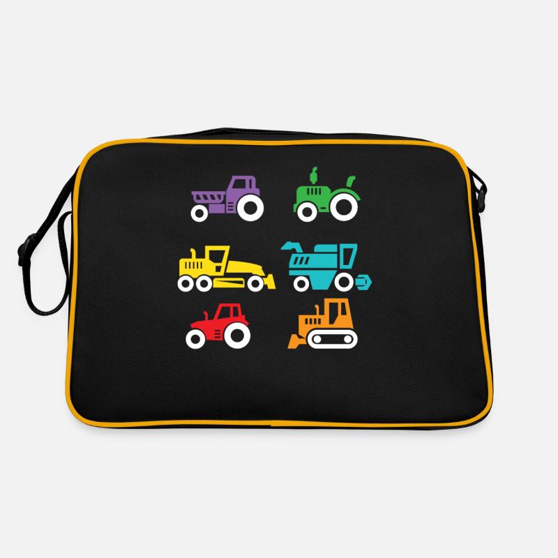 Kinder Bagger Traktor Landwirtschaft Baustelle - Retro Tasche - Schwarz/Gold