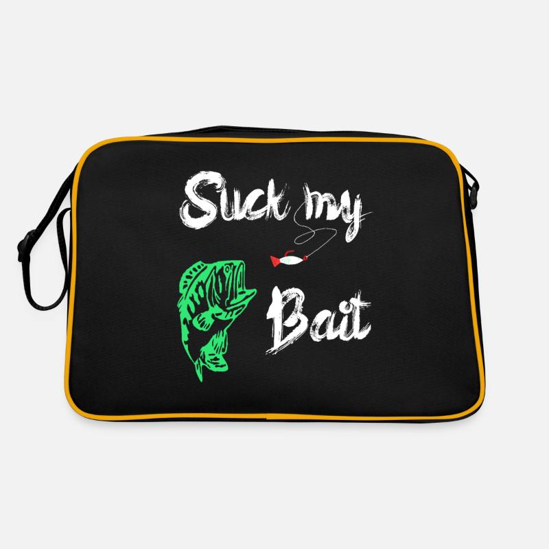 Suck My Bait Köderfisch Angeln Raubfisch Geschenk - Retro Tasche - Schwarz/Gold