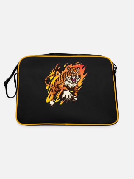 Tigre avec flammes - tigres amoureux - Sac Retro - noir/or - Dos