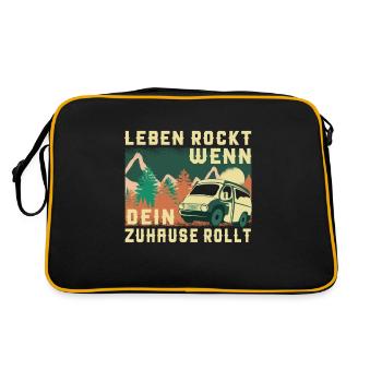 Camper Bus Van Geschenk I Caravan Camping - Retro Tasche - Schwarz/Gold - Hinten