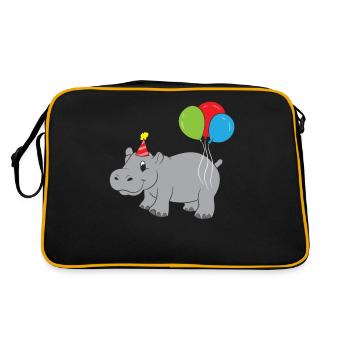 Nilpferd Geburtstag Süßes Nilpferd - Retro Tasche - Schwarz/Gold - Hinten