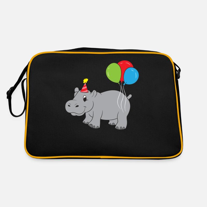 Nilpferd Geburtstag Süßes Nilpferd - Retro Tasche - Schwarz/Gold