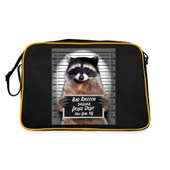 Raccoon Police Raccoon Photo in Jail Prison - Retro Bag - black/gold - Back