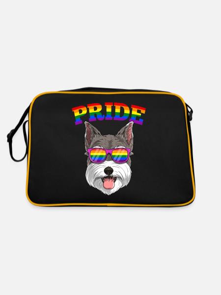 Gay Pride Schnauzer Hund mit LGBT Regenbogen - Retro Tasche - Schwarz/Gold - Hinten