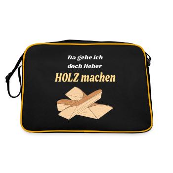 Holzscheid Da gehe ich doch lieber HOLZ machen - Retro Tasche - Schwarz/Gold - Hinten