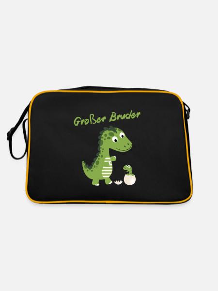 Großer Bruder - Geschenk Geburt Dino Junge - Retro Tasche - Schwarz/Gold - Hinten