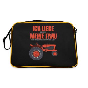 Lustiges Oldtimer Traktor Fan Geschenk Ich liebe - Retro Tasche - Schwarz/Gold - Hinten