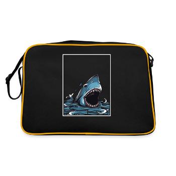 Weißer Hai Fisch See Ocean Fluss Fischer Hobby - Retro Tasche - Schwarz/Gold - Hinten