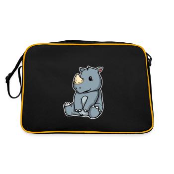 Lustiges Pummeliges Nashorn Tier Geschenk - Retro Tasche - Schwarz/Gold - Hinten