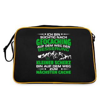 Bin suechtig nach Geocaching 1 - Retro Tasche - Schwarz/Gold - Hinten