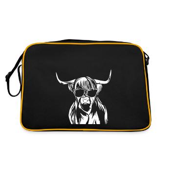 Schottisches Highland Cattle - Retro Tasche - Schwarz/Gold - Hinten