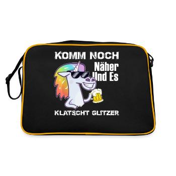 Einhorn Glitzer Klatscht Mädchen Geschenk - Retro Tasche - Schwarz/Gold - Hinten