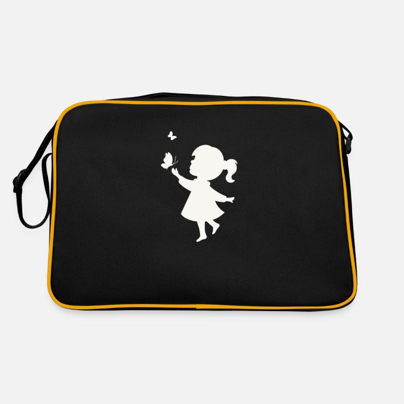 Mädchen mit Schmetterlingen - Retro Tasche - Schwarz/Gold