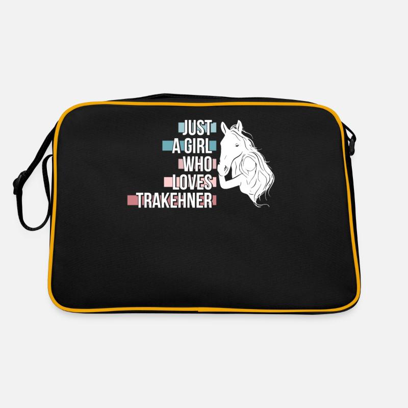 Trakehner Pferd Pferde Reiter Geschenk - Retro Tasche - Schwarz/Gold