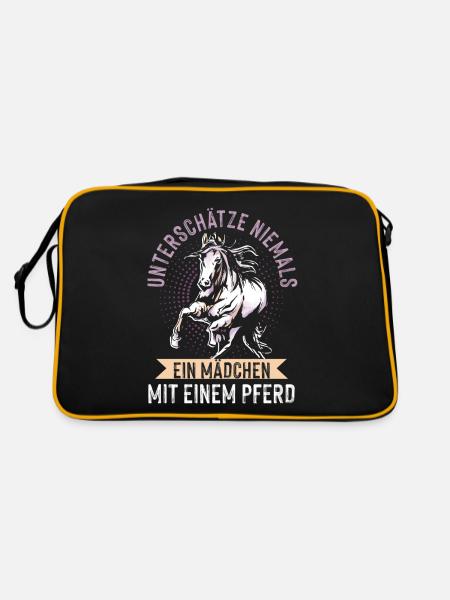 Pferd Reitersprüche Mädchen - Retro Tasche - Schwarz/Gold - Hinten
