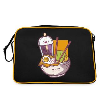 Ramen Bubble Tea Anime Manga Kawaii Tee Miso Suppe - Retro Tasche - Schwarz/Gold - Hinten