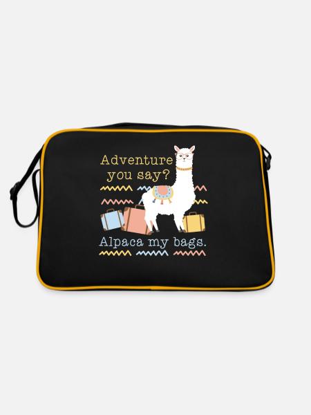 Lama Abenteuer - Retro Tasche - Schwarz/Gold - Hinten