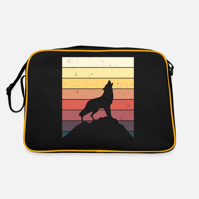 Retro Wolf Wolfshund Heulen Berge Geschenkidee - Retro Tasche - Schwarz/Gold