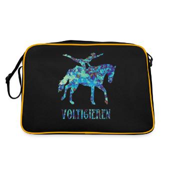 Voltigieren Pferdesport Volti Voltigier Geschenk - Retro Tasche - Schwarz/Gold - Hinten