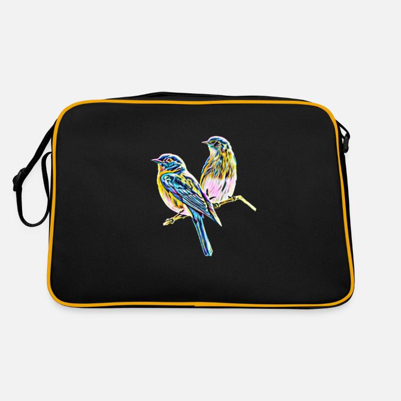 Vögel - Retro Tasche - Schwarz/Gold