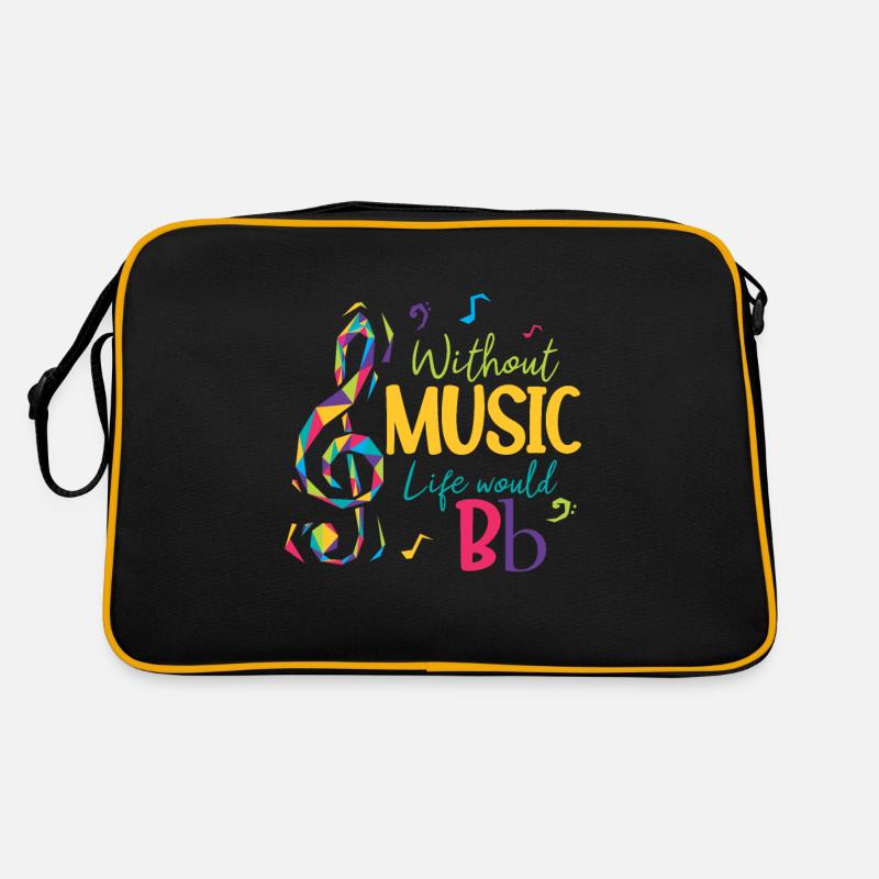 Without music, life would be B-key musical notes - Retro Bag - black/gold