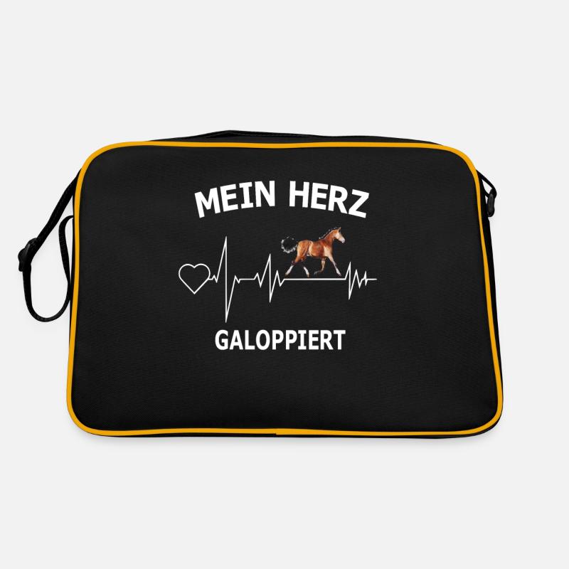 Pferd Reiten Herzschlag EKG Mädchen Pferde - Retro Tasche - Schwarz/Gold