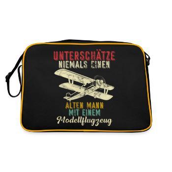 Modellflugzeug Modellbau Flugzeugmodell Spruch Opa - Retro Tasche - Schwarz/Gold - Hinten