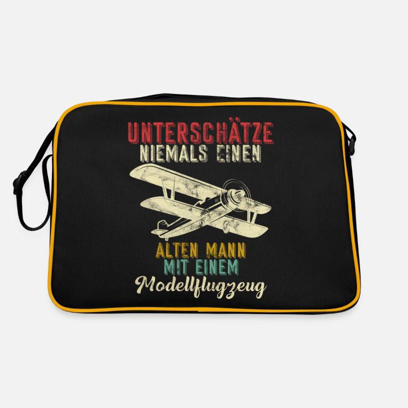 Modellflugzeug Modellbau Flugzeugmodell Spruch Opa - Retro Tasche - Schwarz/Gold