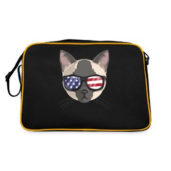 Patriotische Tonkinese Katze Kitty Merica amerikanische Flagge - Retro Tasche - Schwarz/Gold - Hinten