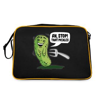 STOP THAT PICKLES Kitzelige Gurke Humor Spruch - Retro Tasche - Schwarz/Gold - Hinten