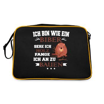 Holz Tischler Schreiner Biber Holzwurm Spruch - Retro Tasche - Schwarz/Gold - Hinten