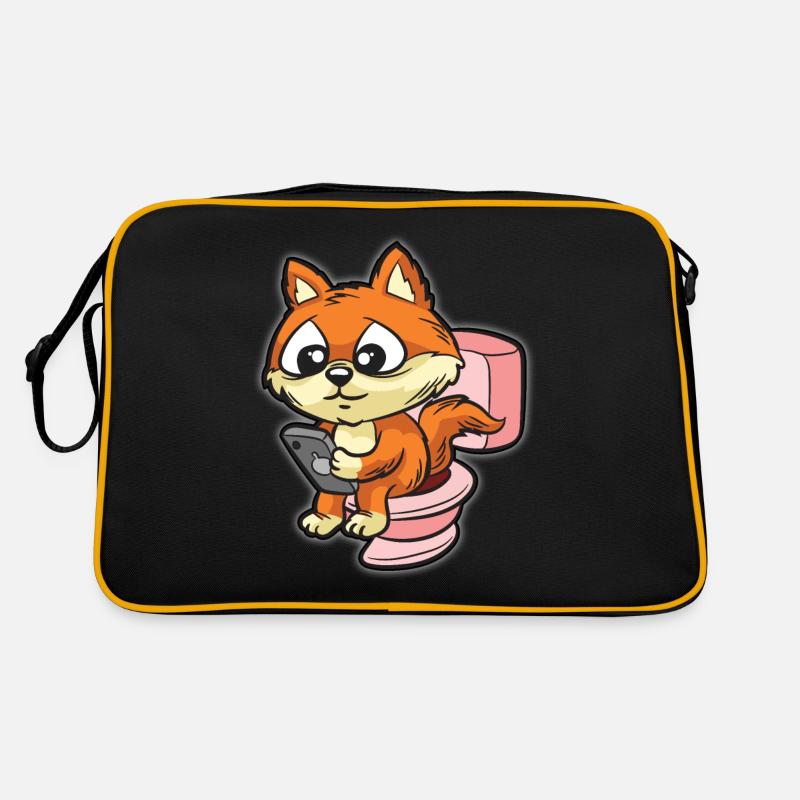 Süßer Fuchs mit Smartphone auf Toilette Retro Tasche