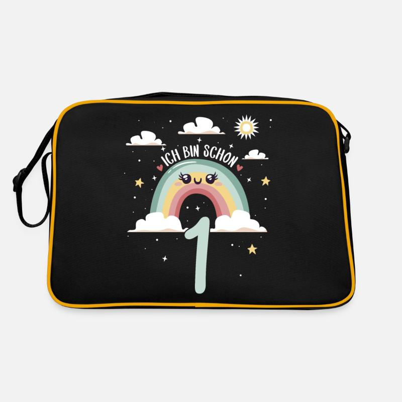 1. Geburtstag Geburtstagsshirt Regenbogen Wolke - Retro Tasche - Schwarz/Gold