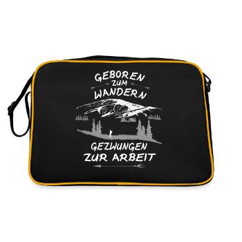 Geboren zum Wandern Wanderspruch Berge - Retro Tasche - Schwarz/Gold - Hinten