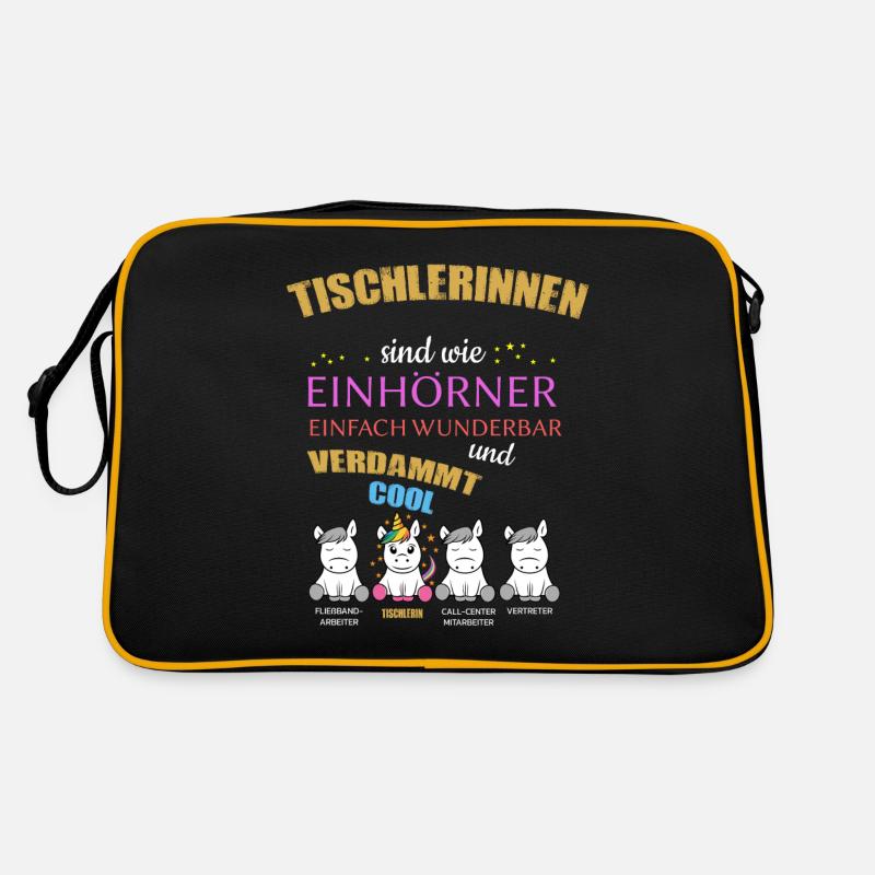 Tischlerin Einhorn Geschenk Idee für Kollegen - Retro Tasche - Schwarz/Gold