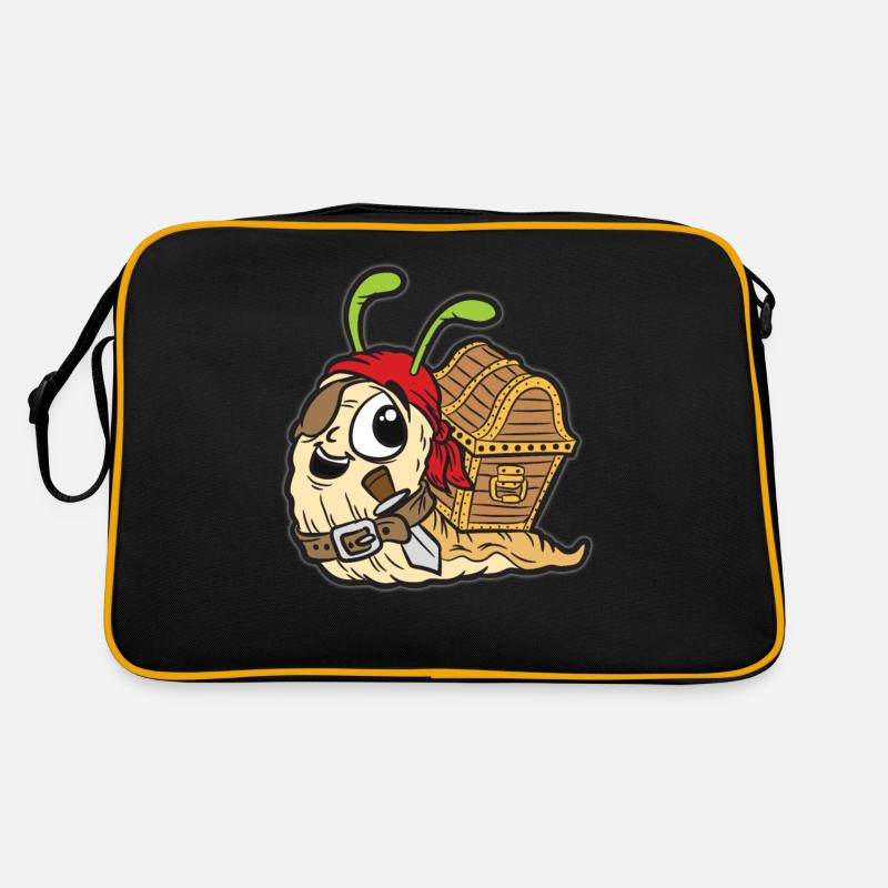 Escargot pirate avec coffre au trésor Rigolo - Sac Retro - noir/or