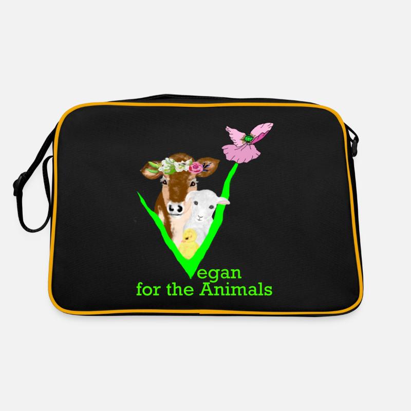 Vegan for the Animals - Retro Tasche - Schwarz/Gold