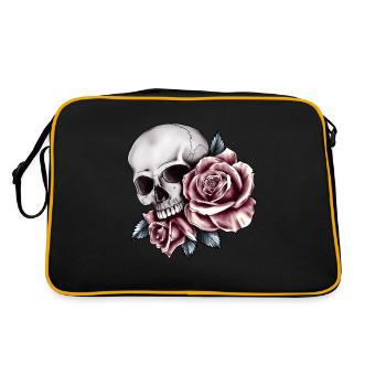 Totenkopf Rosen Vintage Antik Bunt Pirate Atlantik - Retro Tasche - Schwarz/Gold - Hinten