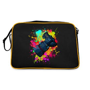 super appareil photo avec objectif dans des éclaboussures de cadeau de couleur - Sac Retro - noir/or - Dos
