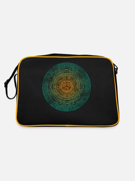 Azteken Mayas Aztekischer Kalender Mexiko - Retro Tasche - Schwarz/Gold - Hinten