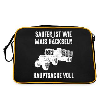 Mais Häckseln Landwirt Bauer Alkohol Trinken Saufe - Retro Tasche - Schwarz/Gold - Hinten