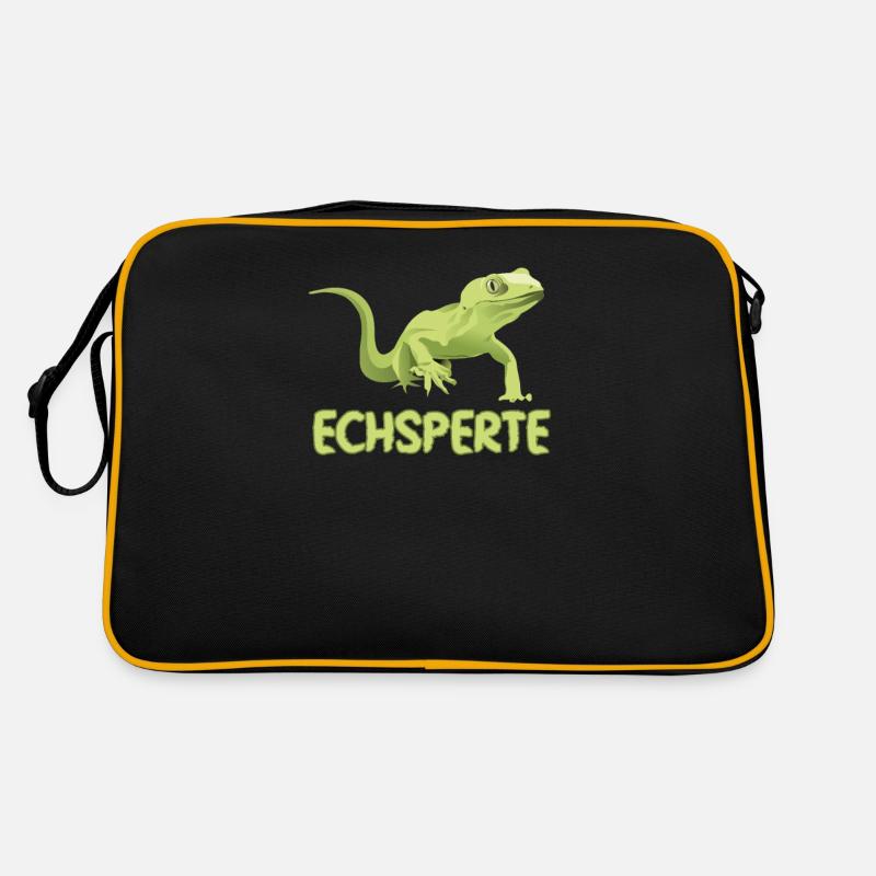 Echsperte Echse Experte Gecko Reptil - Retro Tasche - Schwarz/Gold