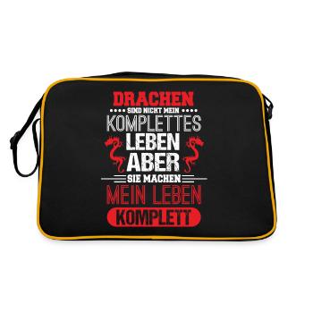Chinesischer Drache Drachen Fantasy Horoskop - Retro Tasche - Schwarz/Gold - Hinten