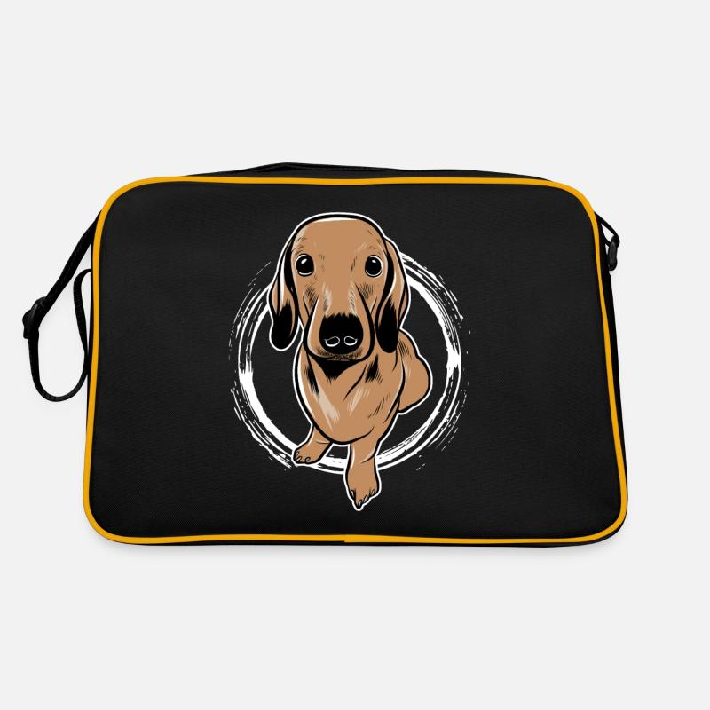 Dackel Hund Dachshund - Retro Tasche - Schwarz/Gold